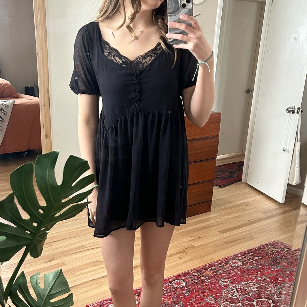 Urban Outfitters | Black Lace Babydoll Dress